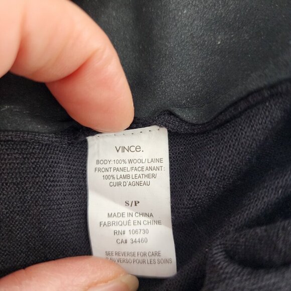 VINCE Lamb Leather Front Lightweight Wool Sweater - Picture 5 of 5